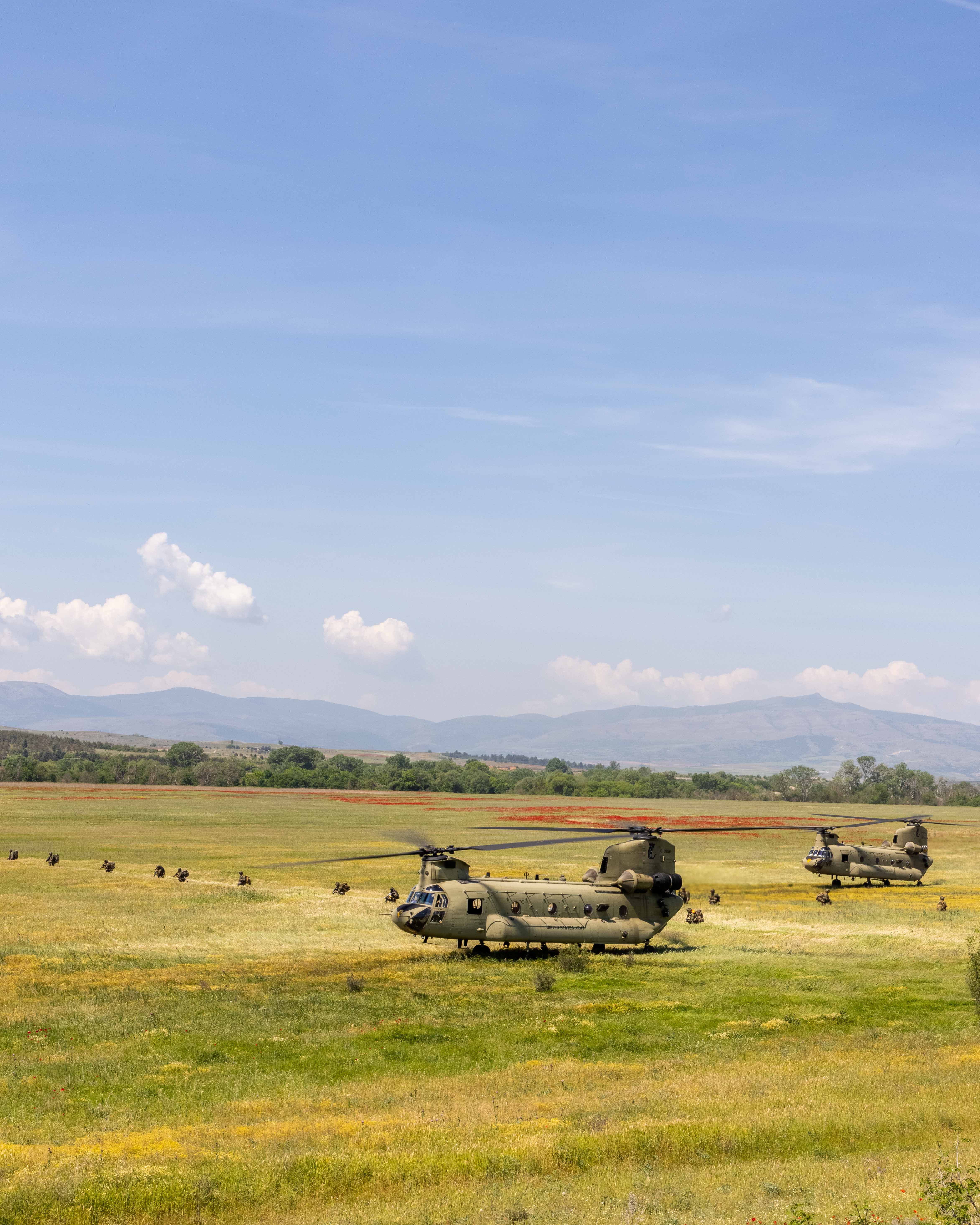 Chinooks on ground.